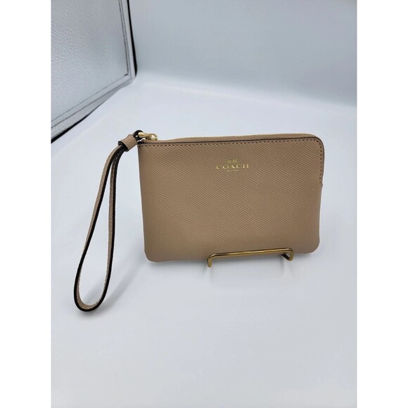 NWT Coach Corner Zip Wristlet Crossgrain Leather 58032 Wallet Bag  Taupe - Picture 3 of 7
